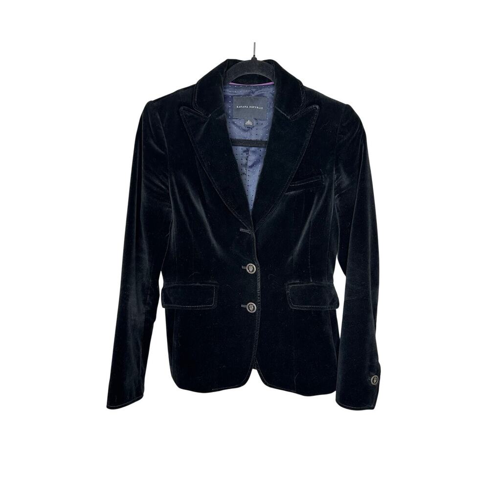 Vintage Banana Republic Velvet Blazer Jacket 2 Black Cotton Victorian Goth Coat